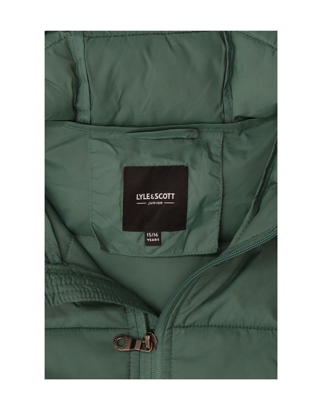 Lyle & Scott Wattierte Jungenjacke mit Kapuze, 15–16 Jahre, grünes Polyamid