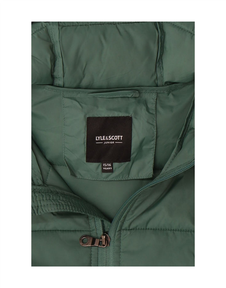 Lyle & Scott Wattierte Jungenjacke mit Kapuze, 15–16 Jahre, grünes Polyamid