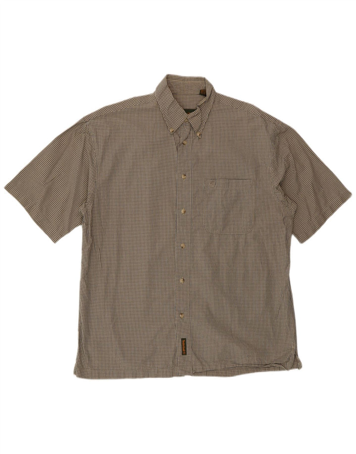 Timberland Mens Short Sleeve Shirt Medium Beige Check Cotton