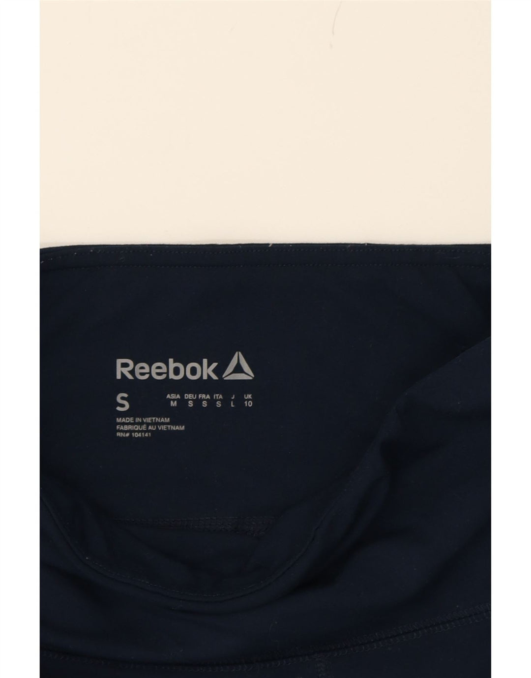 REEBOK Womens Crop Leggings UK 10 Small Navy Blue Colourblock Polyester Vintage Reebok and Second-Hand Reebok from Messina Hembry 