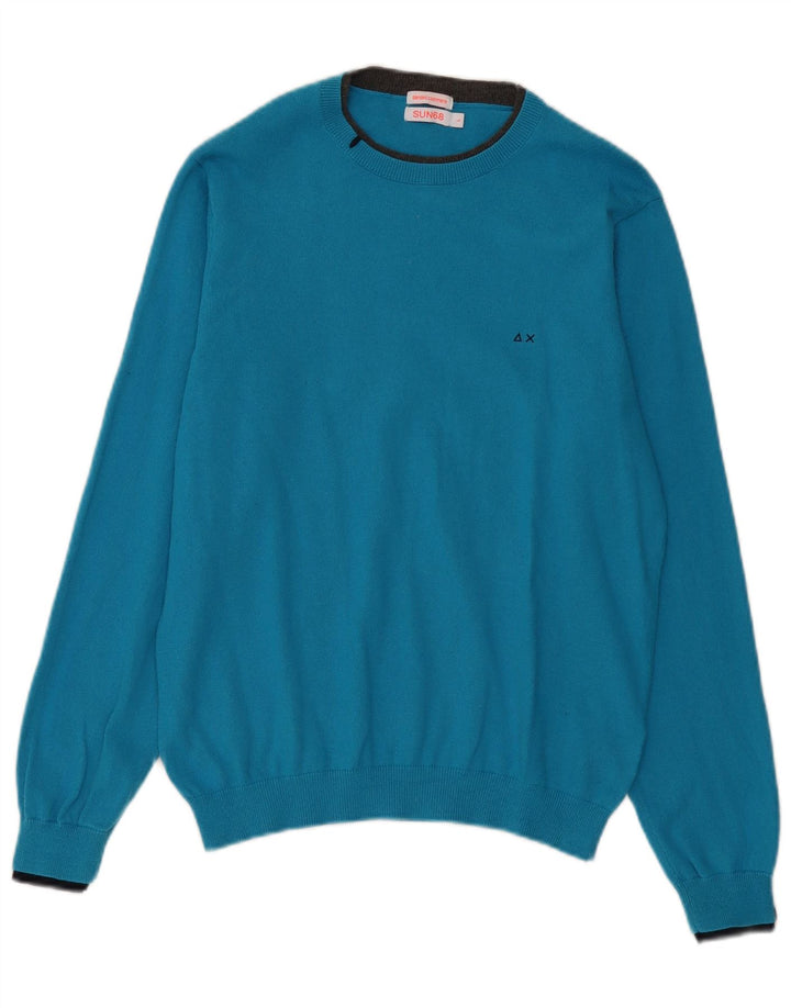 SUN68 Damen-Pullover mit U-Boot-Ausschnitt, Gr. 16, Größe L, Blau, Baumwolle