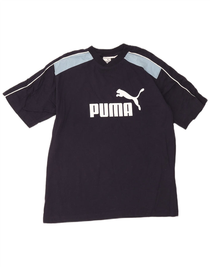 Puma Herren-T-Shirt mit Grafik, mittelgroß, marineblau, Colourblock-Baumwolle