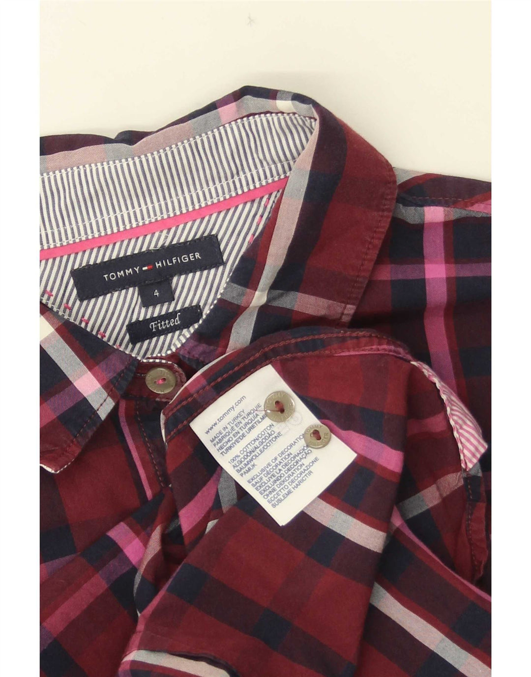 Tommy Hilfiger Damen-Hemd, tailliert, US 4, klein, Burgunderrot, kariert, Baumwolle