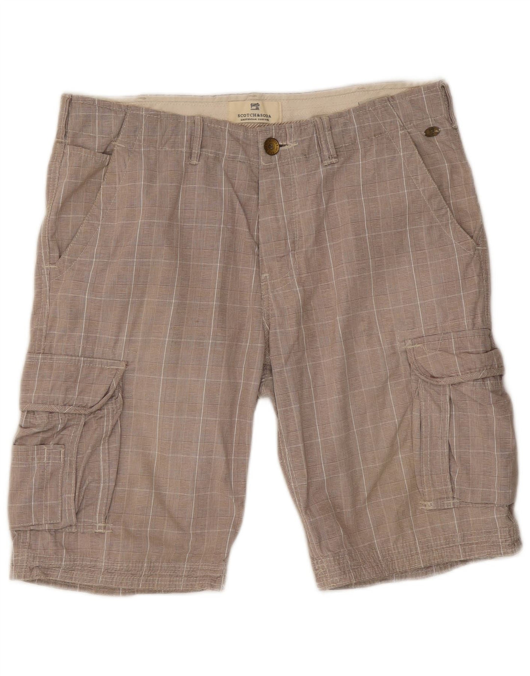 Scotch & Soda Herren Cargoshorts W32 mittelgrau karierte Baumwolle