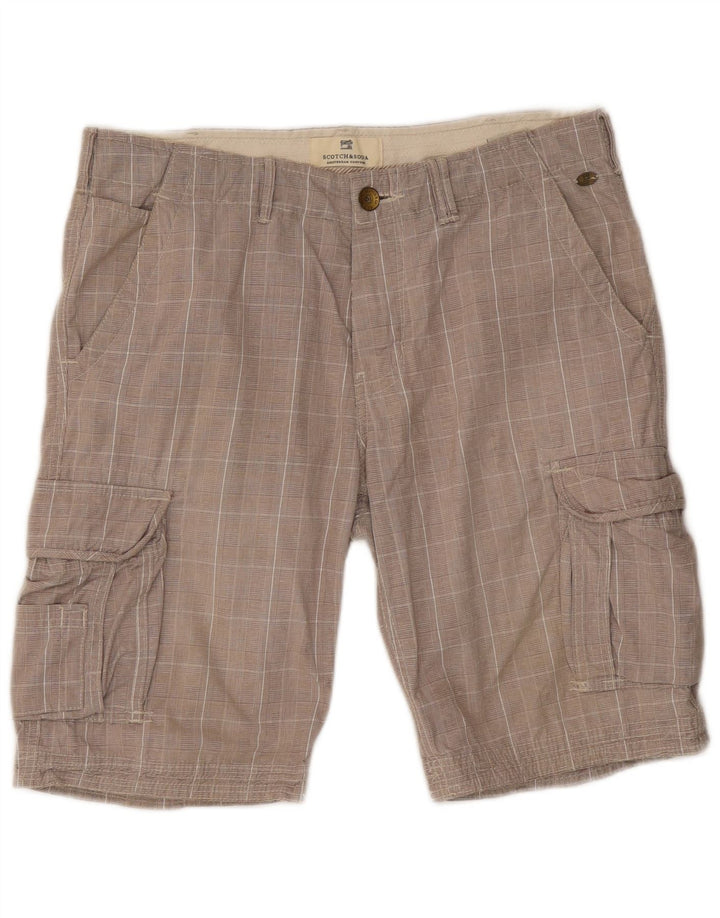 Scotch & Soda Herren Cargoshorts W32 mittelgrau karierte Baumwolle