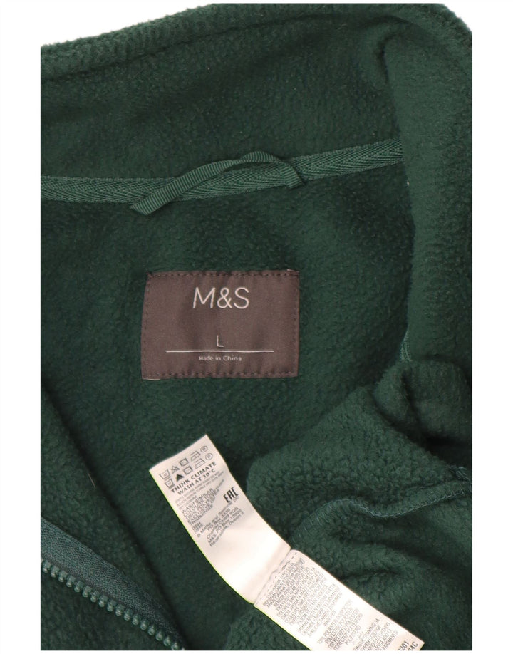 Marks & Spencer Herren-Fleecepullover mit Reißverschluss am Hals, groß, grünes Polyester