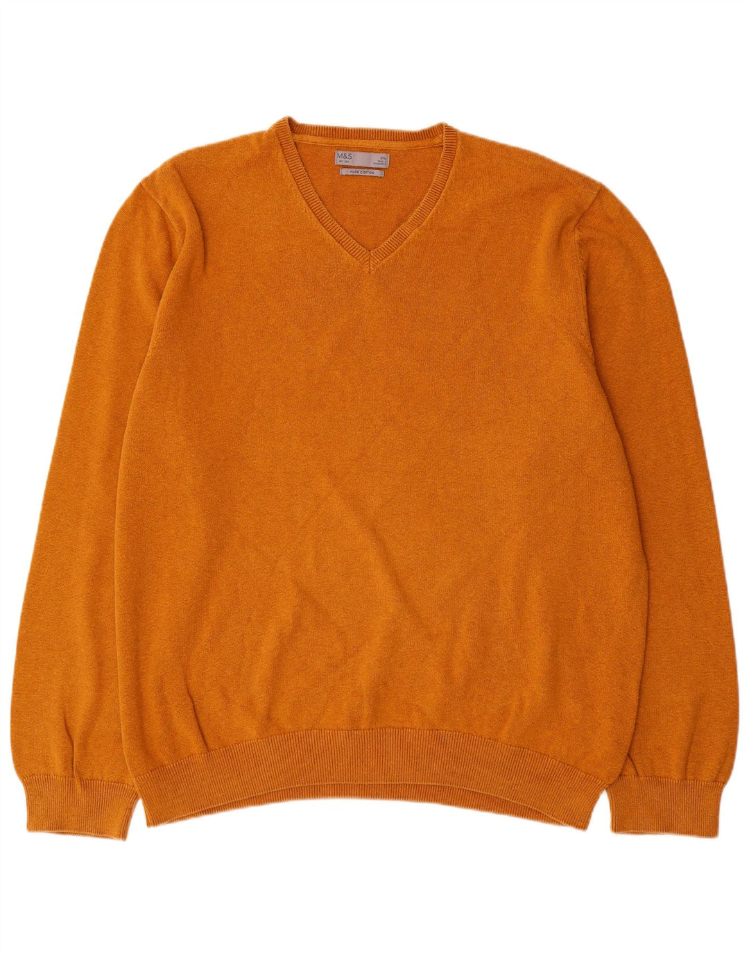 Marks & Spencer Herren-Pullover mit V-Ausschnitt, 2XL, braune Baumwolle
