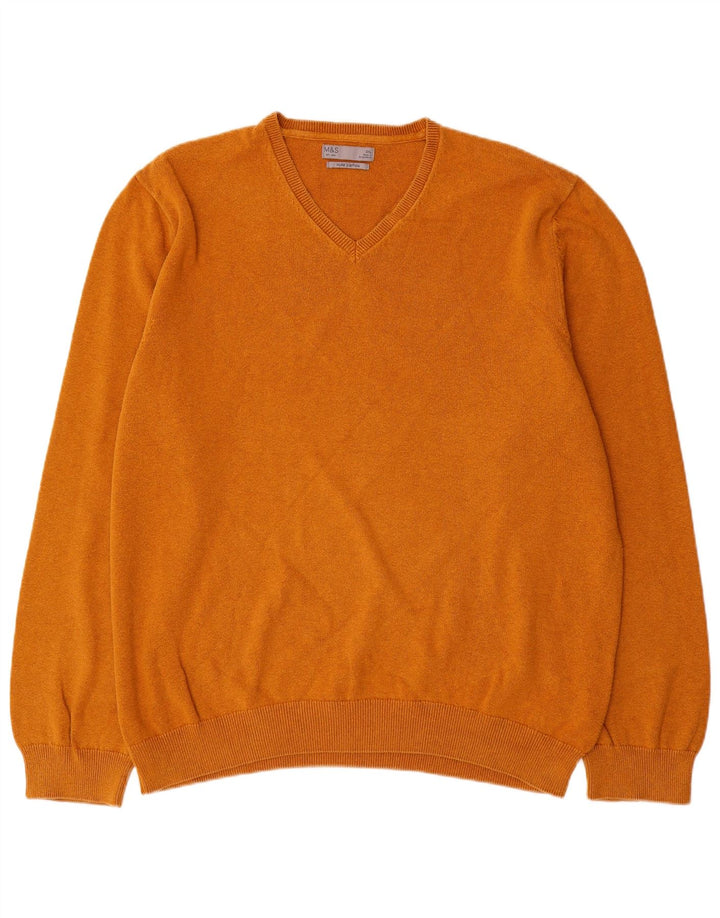 Marks & Spencer Herren-Pullover mit V-Ausschnitt, 2XL, braune Baumwolle