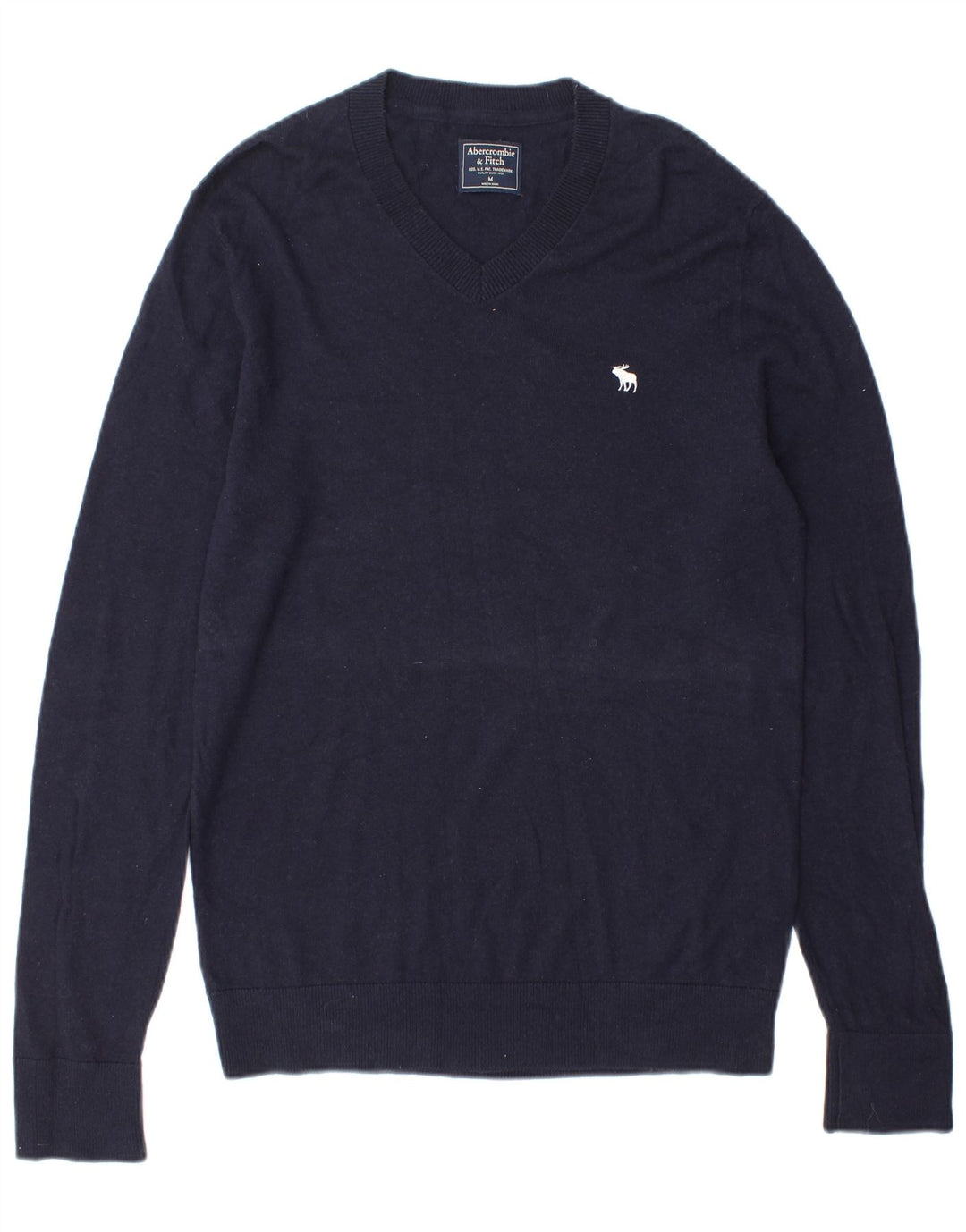 Abercrombie & Fitch Herren-Pullover mit V-Ausschnitt aus mittelblauer Wolle