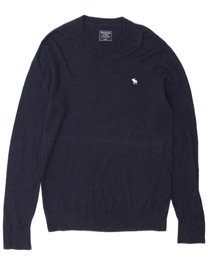 Abercrombie & Fitch Herren-Pullover mit V-Ausschnitt aus mittelblauer Wolle