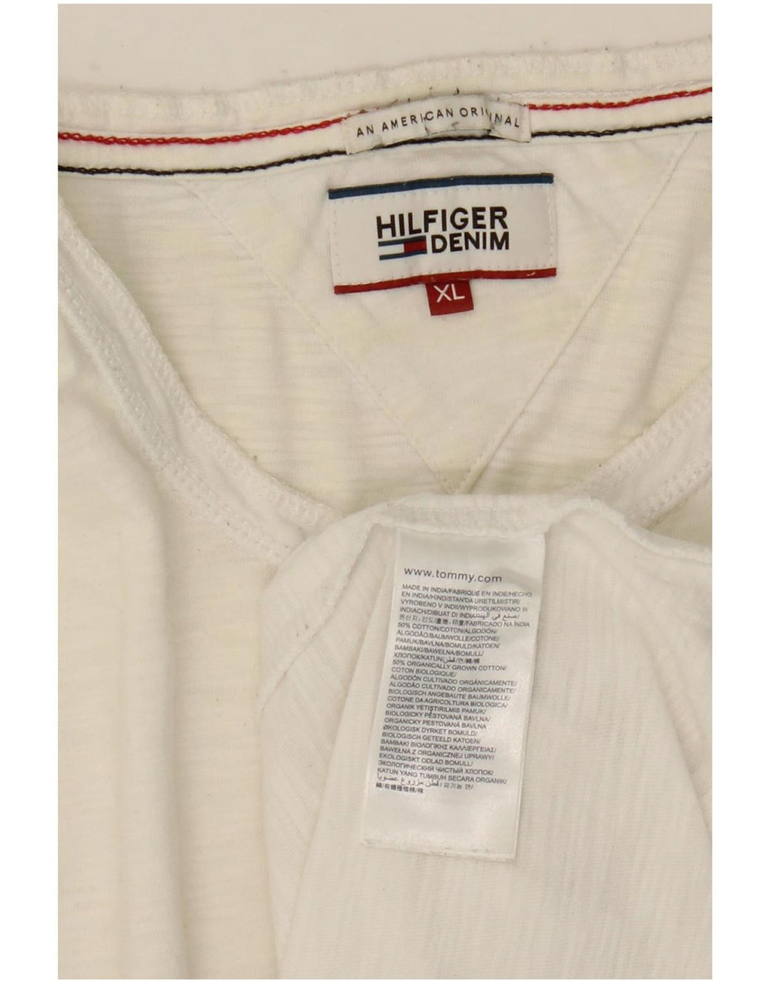 Tommy Hilfiger Herren-Top, langärmelig, XL, weiße Baumwolle