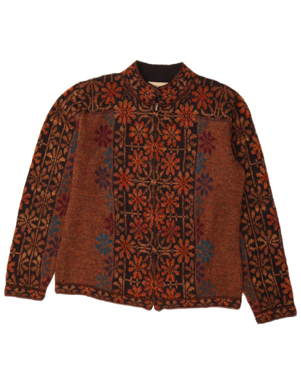 Intiwara Damen-Cardigan mit durchgehendem Reißverschluss, Gr. 10, Small, Braun, Fair Isle