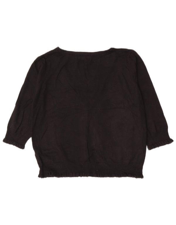 Marks & Spencer Damen Crop 3/4-Ärmel-Cardigan-Pullover UK 16 Large Schwarz
