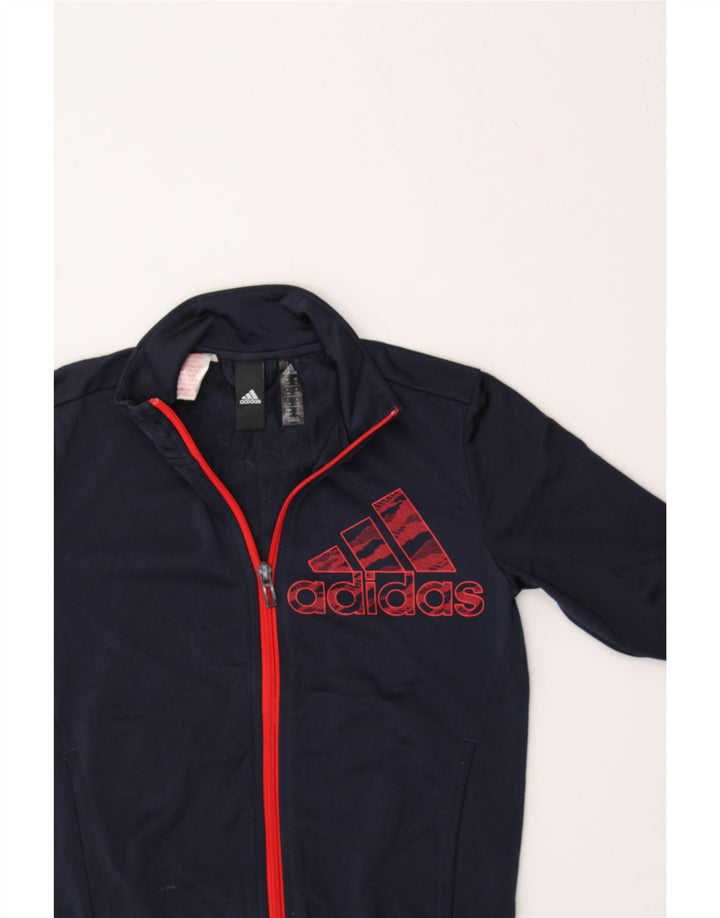 ADIDAS Boys Graphic Tracksuit Top Jacket 7-8 Years Navy Blue Colourblock Vintage Adidas and Second-Hand Adidas from Messina Hembry 