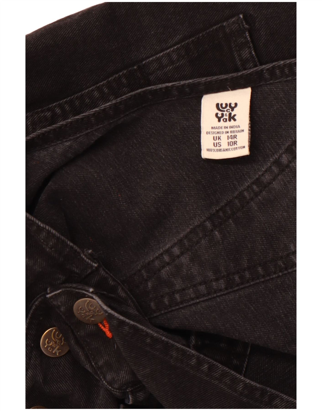 LUCY & YAK Damen Latzhose Jeans UK 14 Large W38 L28 Schwarze Baumwolle