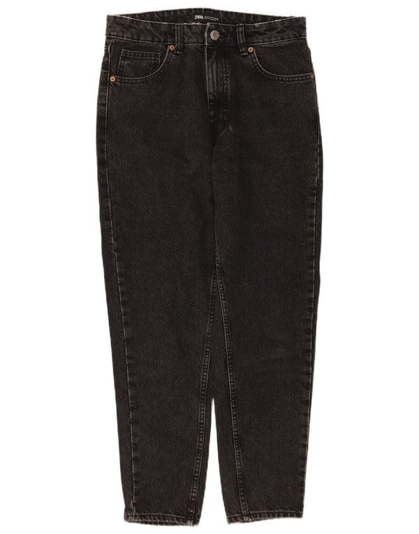 Zara Damen High Waist Tapered Jeans EU 38 Small W28 L27 Schwarze Baumwolle
