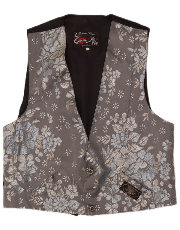 Vintage Damen Weste UK 18 XL Grau geblümt