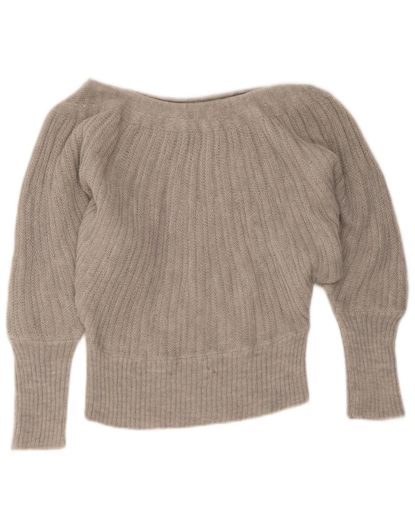 Vintage Damen Crop Boat Neck Pullover Pullover UK 6 XS Grau