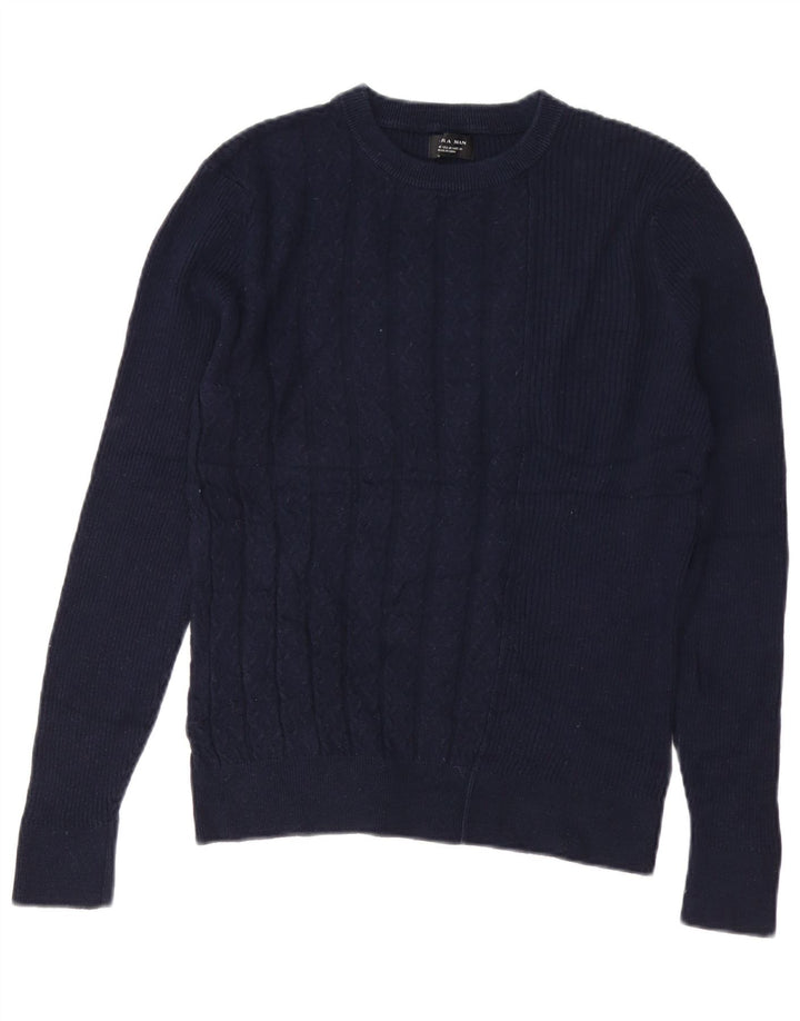 Zara Herren-Pullover mit Rundhalsausschnitt, mittlere marineblaue Baumwolle