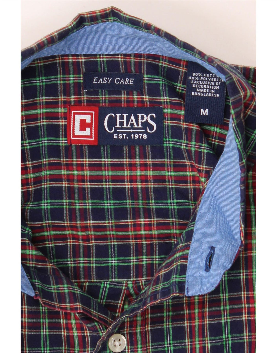 CHAPS Mens Easy Care Flannel Shirt Medium Navy Blue Check Cotton Vintage Chaps and Second-Hand Chaps from Messina Hembry 