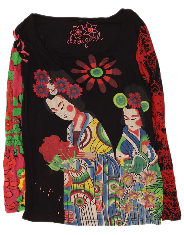 Desigual Womens Graphic Top Langarm UK 14 Large Black Floral