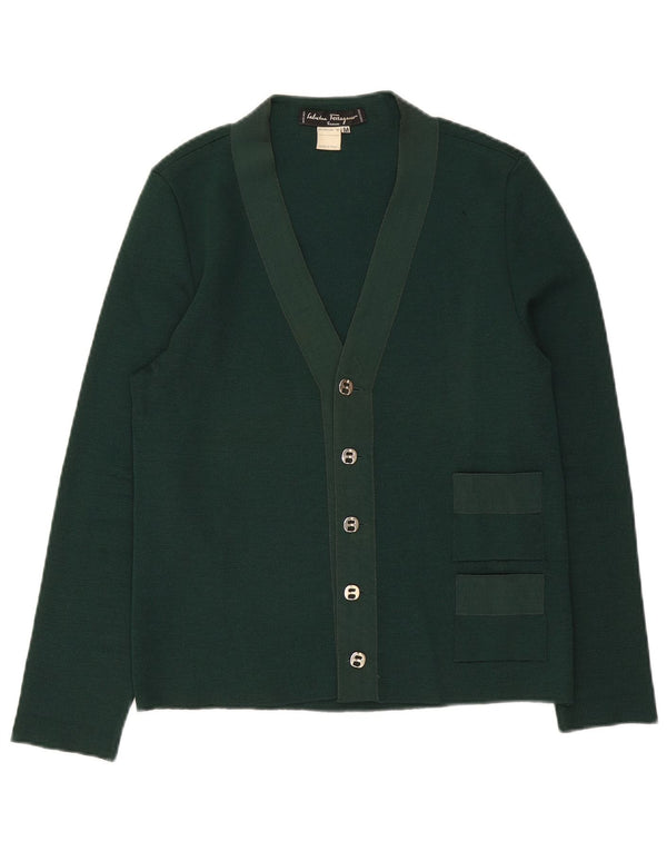 Salvatore Ferragamo Damen-Cardigan-Pullover UK 12 Mittelgrüner Wollklassiker