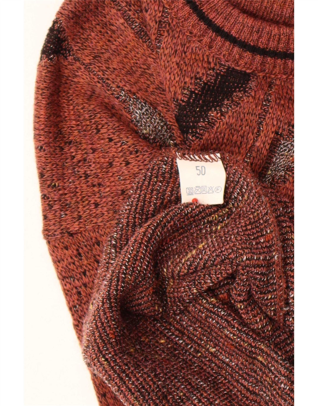 Vintage Herren Pullover mit Rundhalsausschnitt IT 50 mittelbraune geometrische Wolle