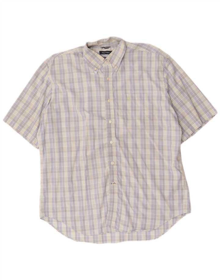 Nautica Herren-Kurzarmhemd XL, blau kariert, Baumwolle