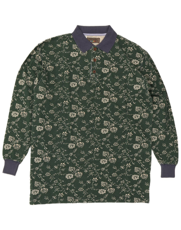 Sevres Mens Long Sleeve Rugby Polo Shirt Small Green Floral