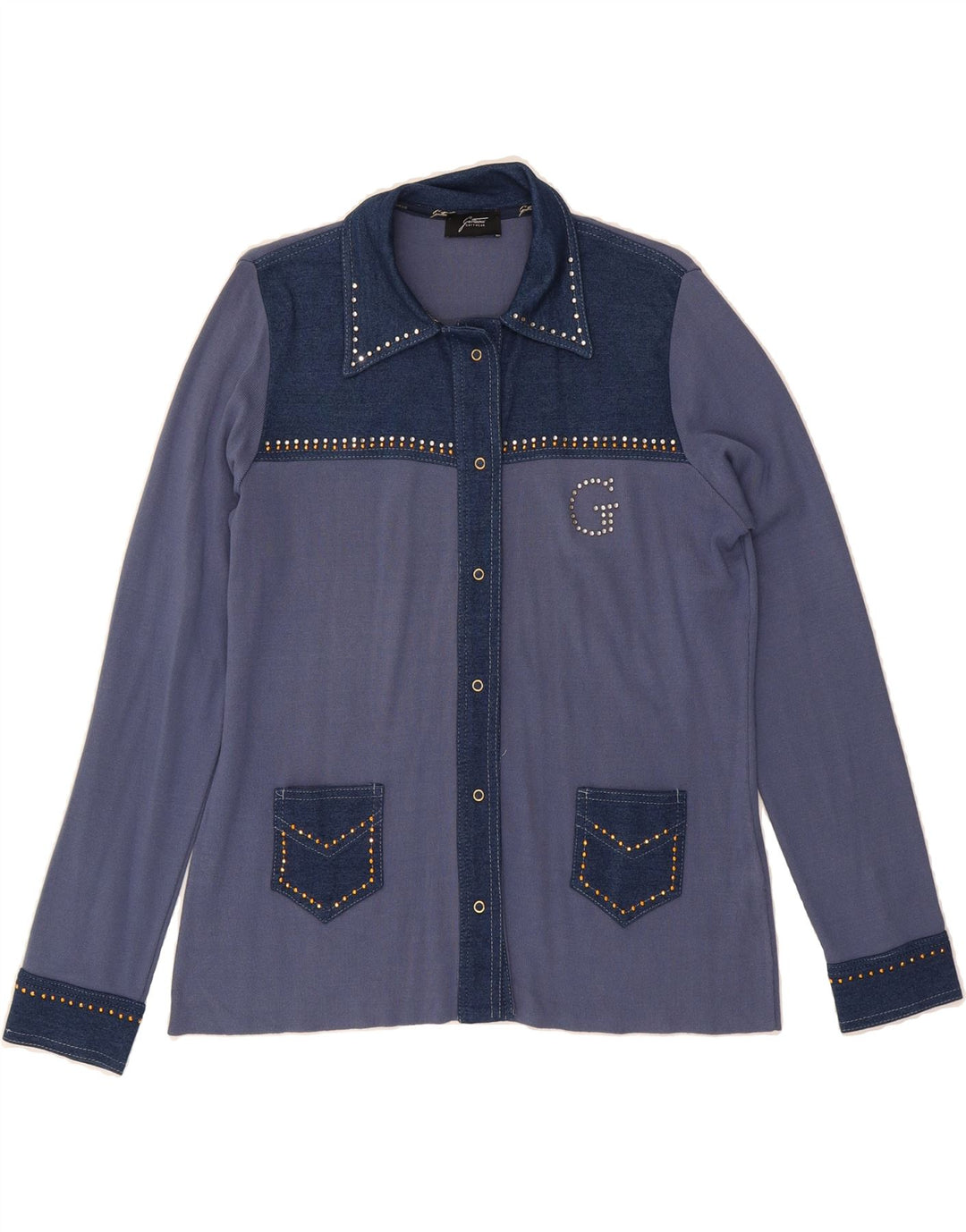 GATTINONI Womens Shirt IT 48 XL Blue Colourblock Viscose Vintage Gattinoni and Second-Hand Gattinoni from Messina Hembry 