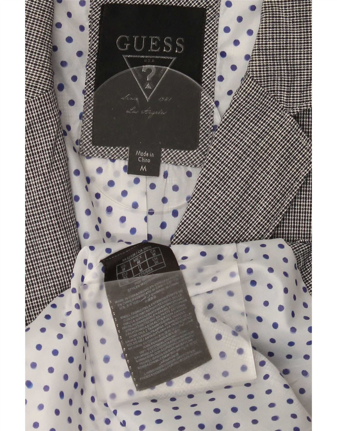 Guess Mens 2 Button Blazer Jacket UK 36 Medium Blue Houndstooth Modern