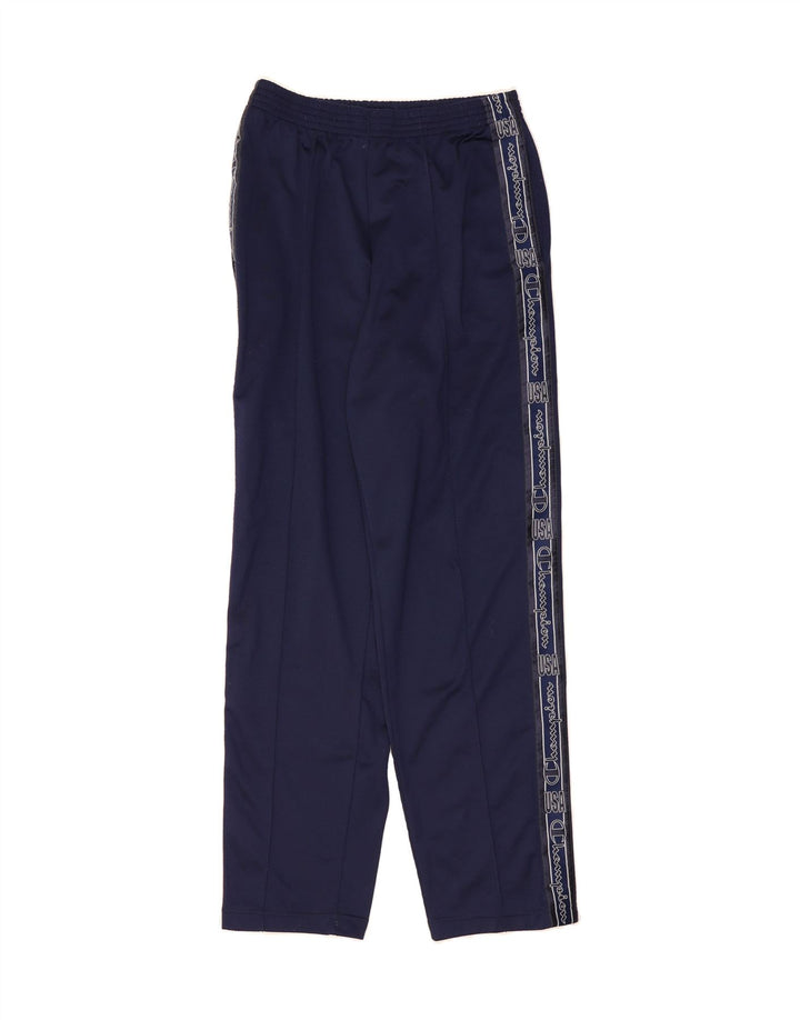 CHAMPION Mens Graphic Tracksuit Trousers Large  Navy Blue Polyester Vintage Champion and Second-Hand Champion from Messina Hembry 