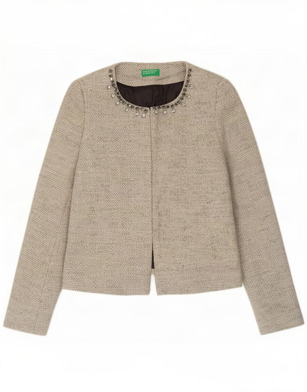 Benetton Damen Blazer Jacke UK 10 Small Graue Baumwolle