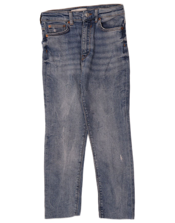 Zara Damen Capri Distressed Slim Jeans EU 36 XS W26 L22 Blau