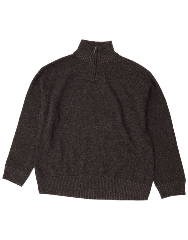 Marks & Spencer Herren-Pullover mit Reißverschluss am Hals, XL, graue Lammwolle