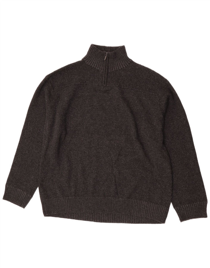 Marks & Spencer Herren-Pullover mit Reißverschluss am Hals, XL, graue Lammwolle