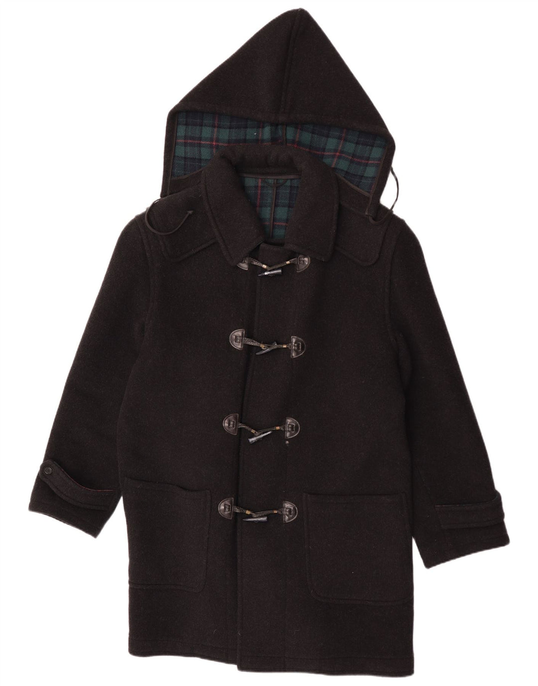 Pierre Cardin Herren-Dufflecoat mit Kapuze IT 48 Mittelschwarz karierte Wolle