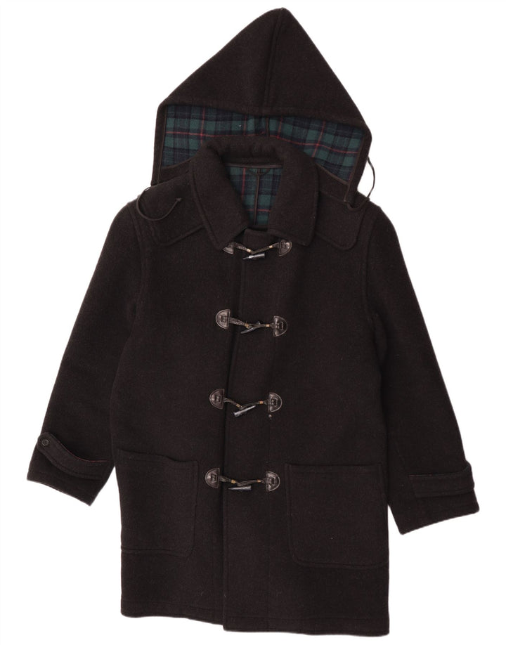 Pierre Cardin Herren-Dufflecoat mit Kapuze IT 48 Mittelschwarz karierte Wolle
