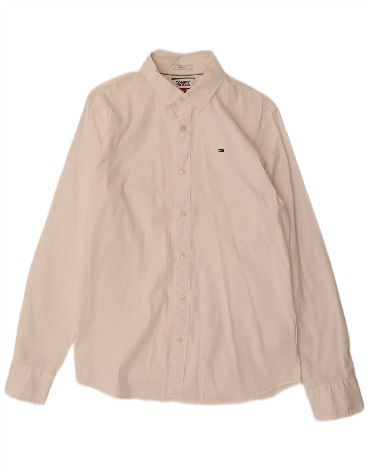 Tommy Hilfiger Herren-Slim-Fit-Hemd aus mittelweißer Baumwolle