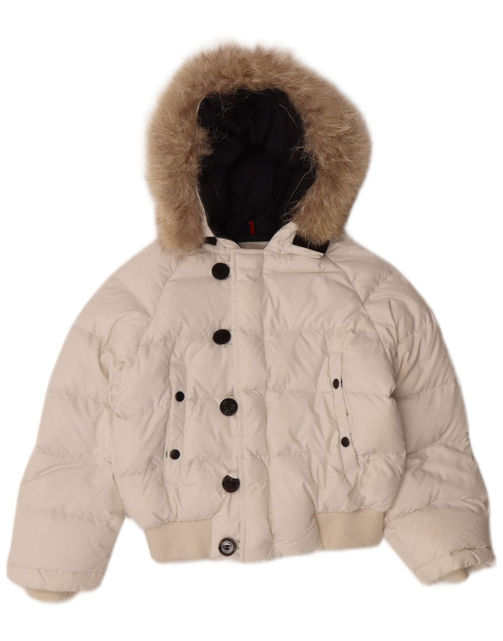 MONCLER Wattierte Jacke mit Kapuze für Mädchen, 5–6 Jahre, weißes Nylon