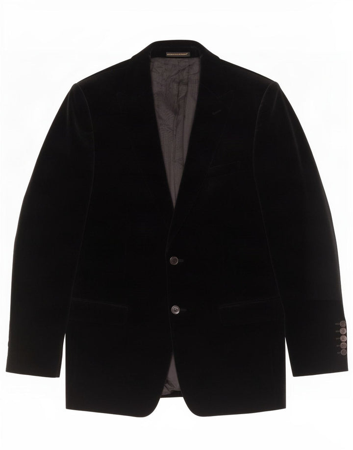 Zara Herren-Velours-Blazer mit 2 Knöpfen, EU 50, mittelschwarz, Baumwolle