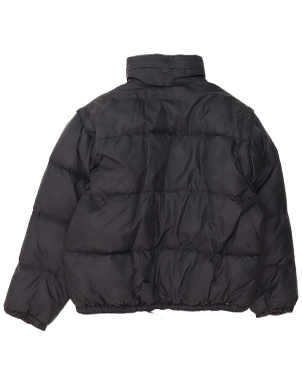 Gepolsterte Vintage-Herrenjacke mit Kapuze, UK 40, großes schwarzes Nylon