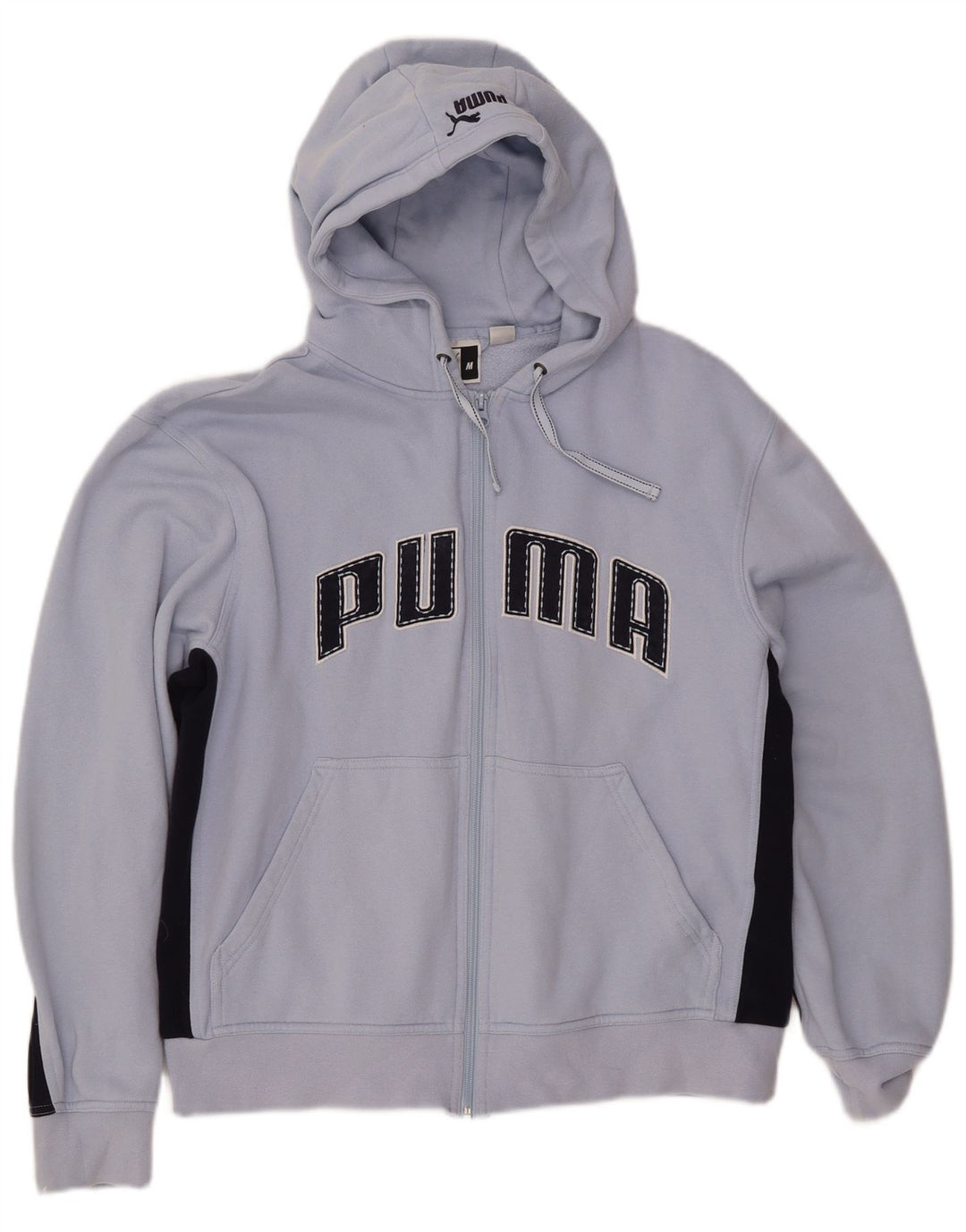 PUMA Damen Graphic Hoodie Pullover UK 14 Mittelblaue Colourblock-Baumwolle