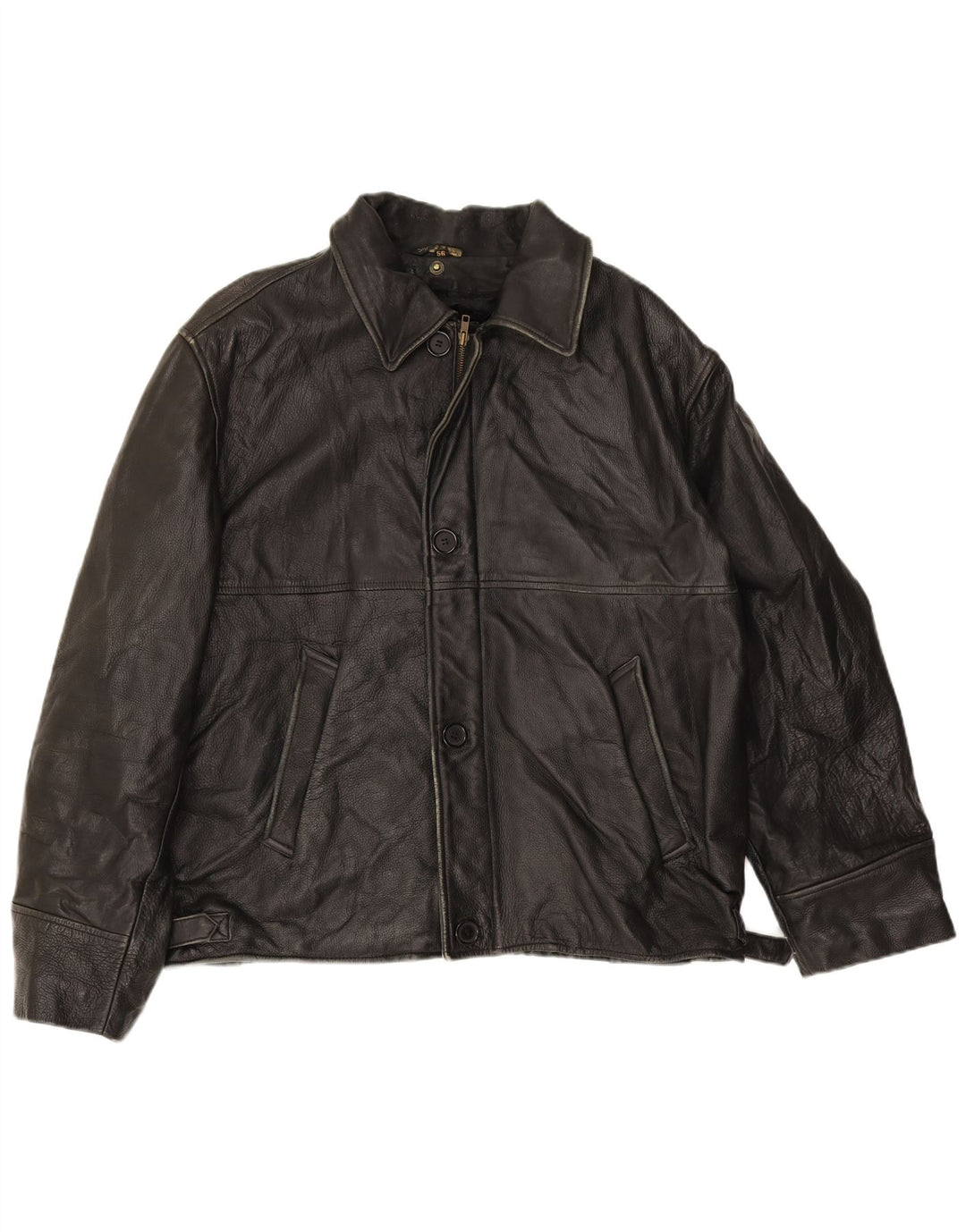 Vintage Herren Lederjacke IT 56 3XL Schwarzes Leder
