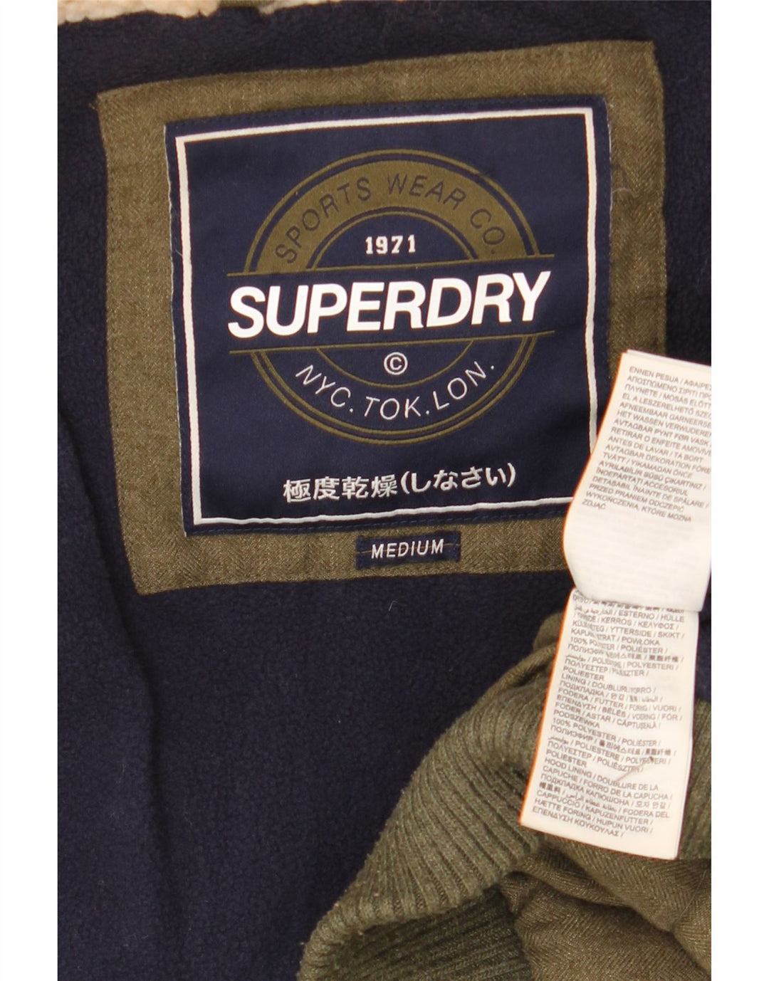 Superdry Womens Hooded Duffle Wattierte Jacke UK 14 Medium Khaki Winter