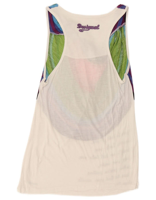 Desigual Damen Graphic Vest Top UK 18 XL Weiß Geometrisch