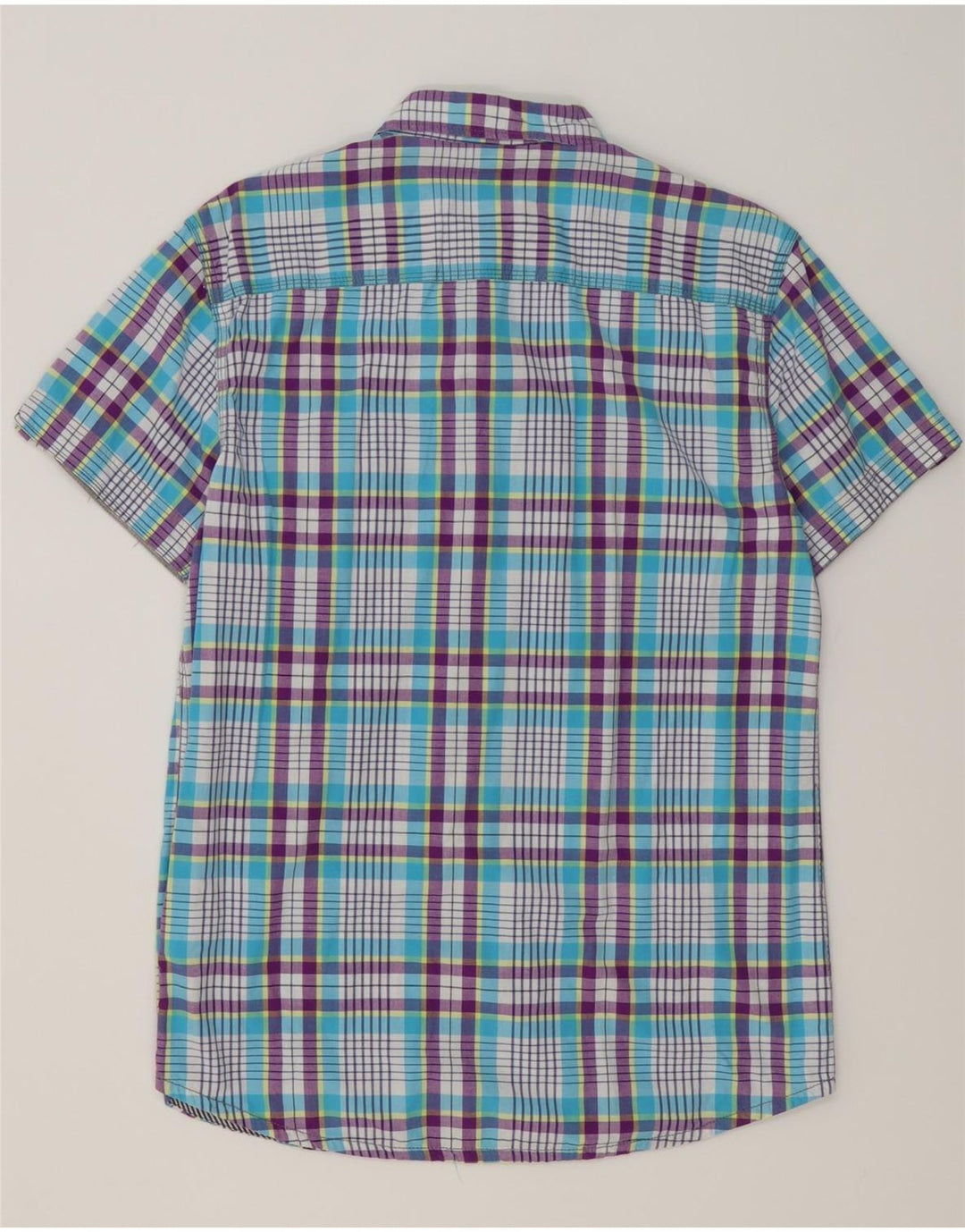 JACK & JONES Herren-Kurzarmhemd aus mittelblau karierter Baumwolle
