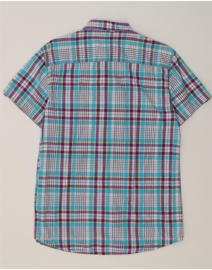 JACK & JONES Herren-Kurzarmhemd aus mittelblau karierter Baumwolle