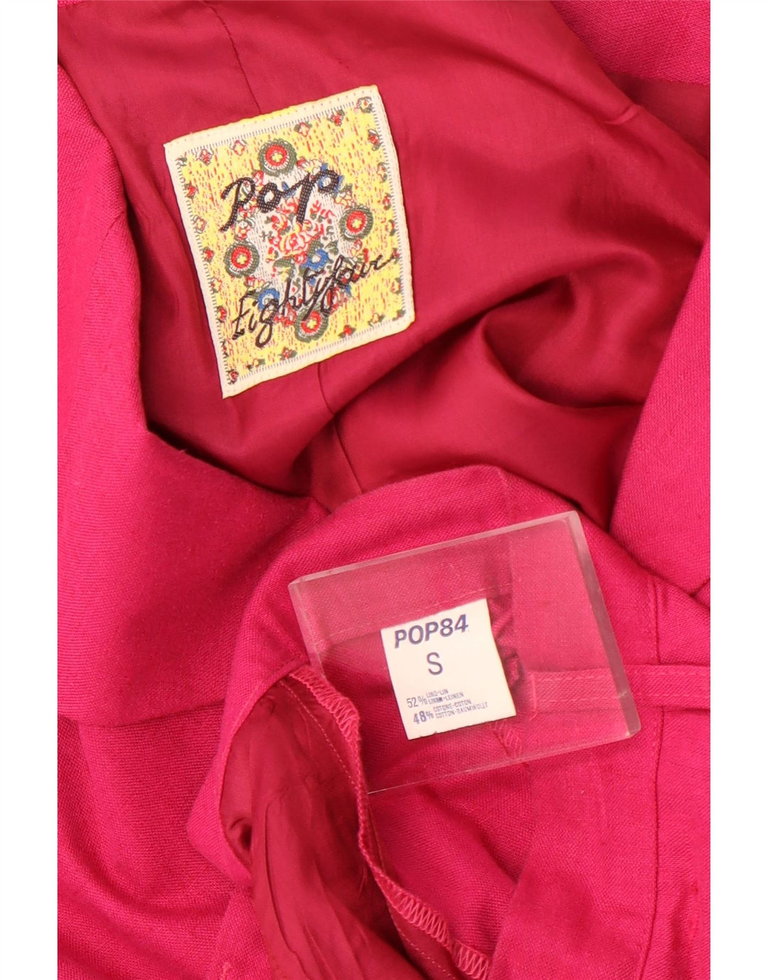 POP 84 Damen-Anzug mit 3 Knöpfen, 2-teilig, Größe S, W24, L26, Rosa, Leinen