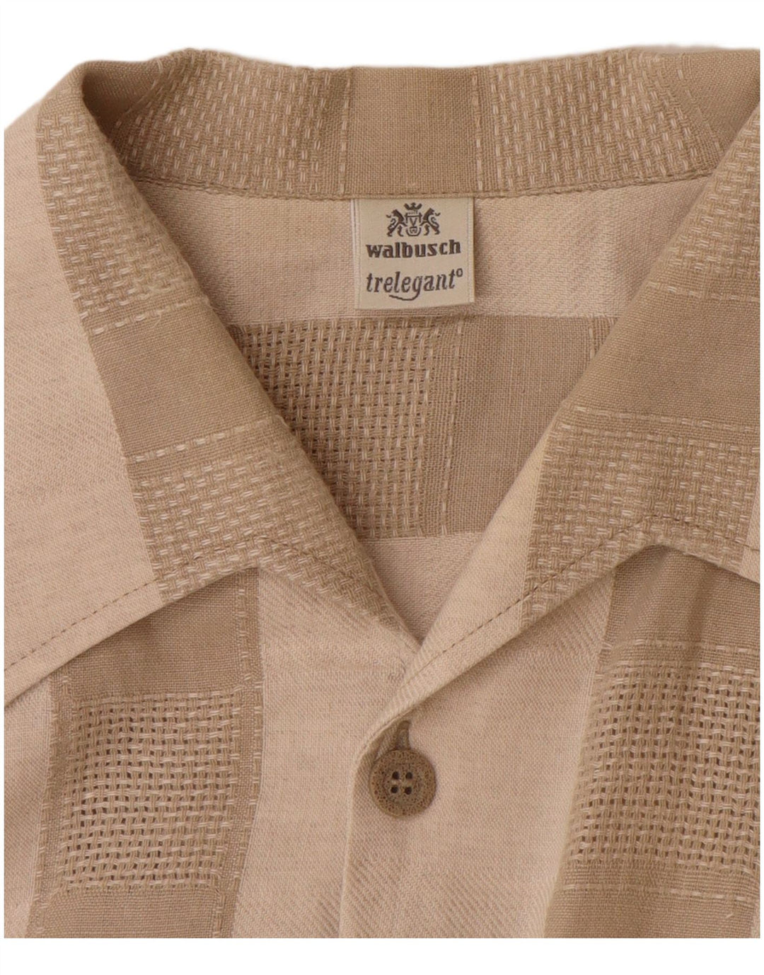 WALBUSCH Herren Kurzarmhemd Größe 39/40 Mittelbeige gestreiftes Leinen